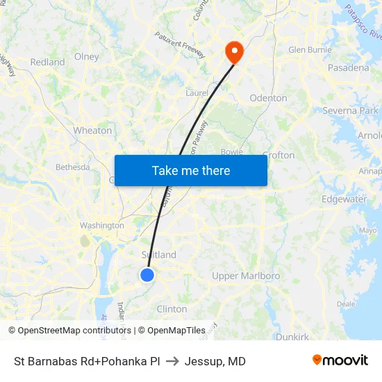 St Barnabas Rd+Pohanka Pl to Jessup, MD map