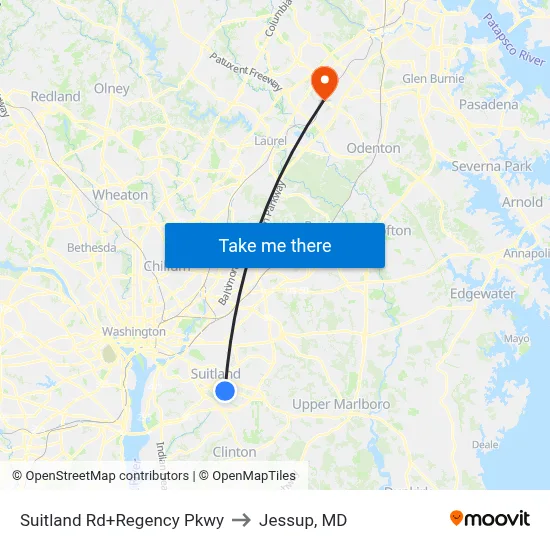 Suitland Rd+Regency Pkwy to Jessup, MD map