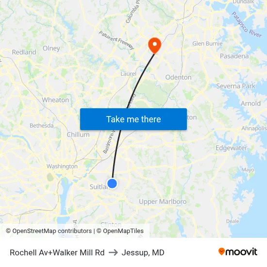 Rochell Av+Walker Mill Rd to Jessup, MD map