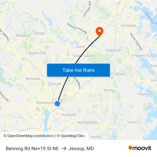 Benning Rd Ne+19 St NE to Jessup, MD map