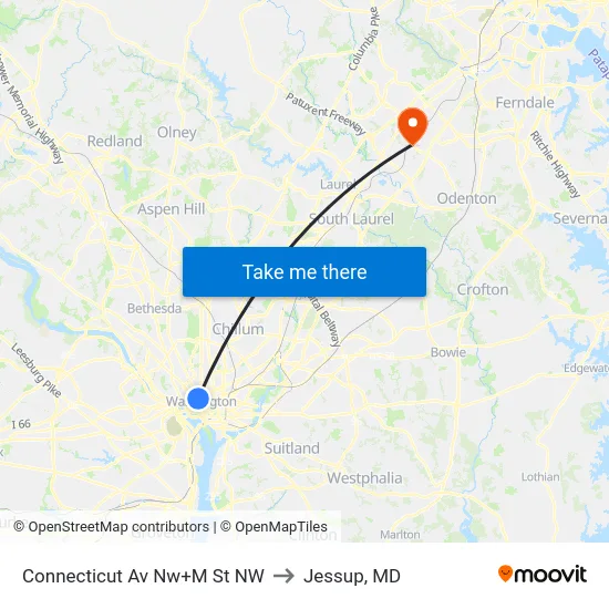 Connecticut Av Nw+M St NW to Jessup, MD map