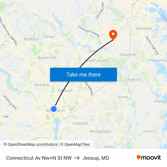 Connecticut Av Nw+N St NW to Jessup, MD map
