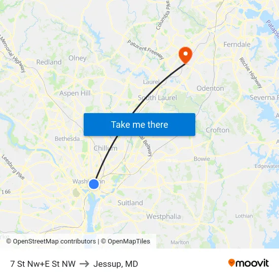 7 St Nw+E St NW to Jessup, MD map