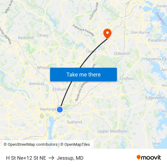 H St Ne+12 St NE to Jessup, MD map