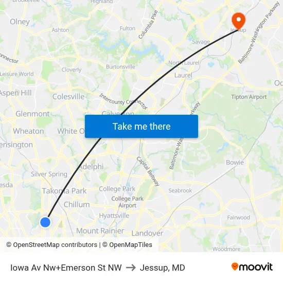 Iowa Av Nw+Emerson St NW to Jessup, MD map