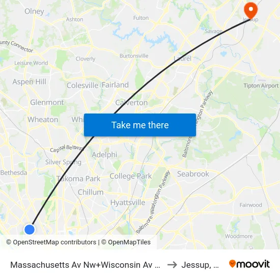 Massachusetts Av Nw+Wisconsin Av NW to Jessup, MD map