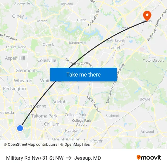 Military Rd Nw+31 St NW to Jessup, MD map