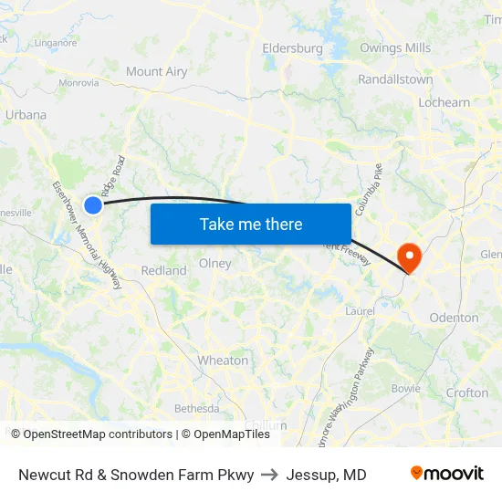 Newcut Rd & Snowden Farm Pkwy to Jessup, MD map