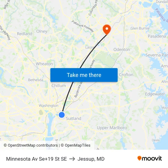 Minnesota Av Se+19 St SE to Jessup, MD map