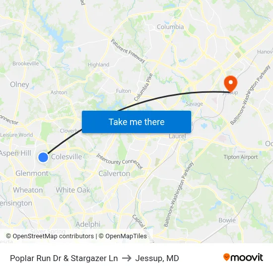 Poplar Run Dr & Stargazer Ln to Jessup, MD map