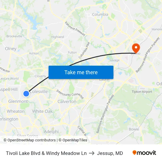 Tivoli Lake Blvd & Windy Meadow Ln to Jessup, MD map