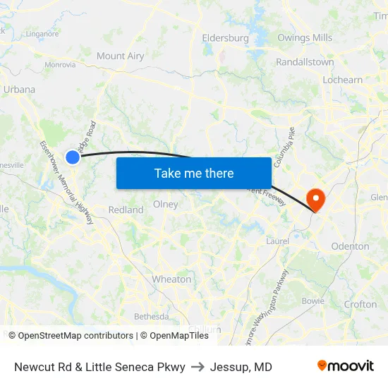Newcut Rd & Little Seneca Pkwy to Jessup, MD map