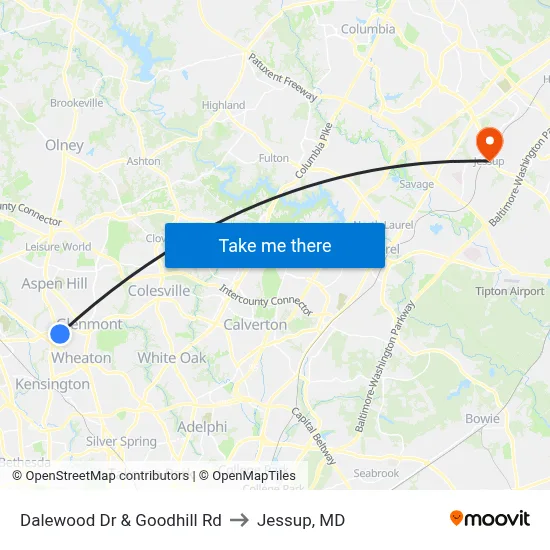 Dalewood Dr & Goodhill Rd to Jessup, MD map