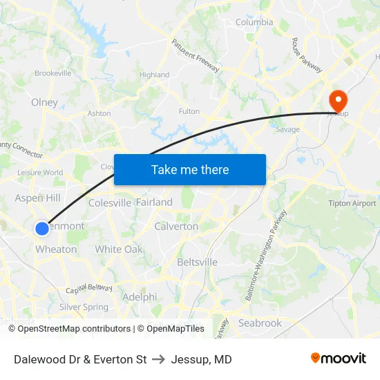 Dalewood Dr & Everton St to Jessup, MD map