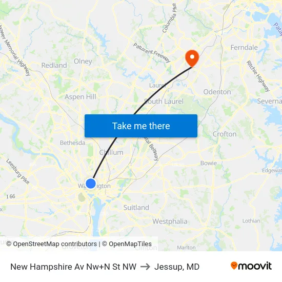 New Hampshire Av Nw+N St NW to Jessup, MD map
