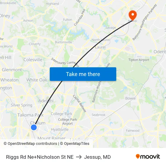 Riggs Rd Ne+Nicholson St NE to Jessup, MD map