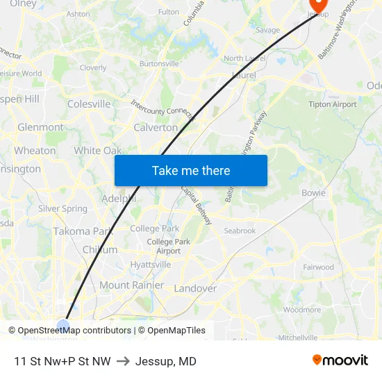 11 St Nw+P St NW to Jessup, MD map