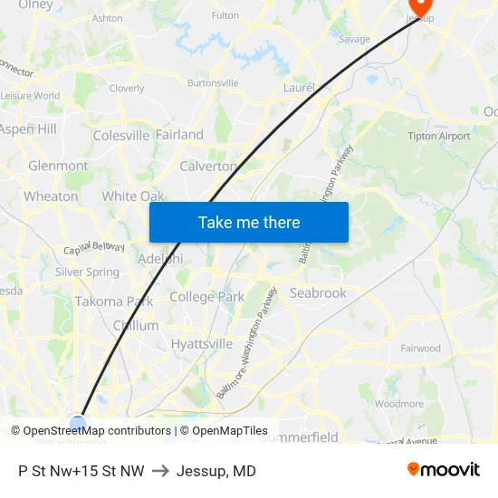 P St Nw+15 St NW to Jessup, MD map