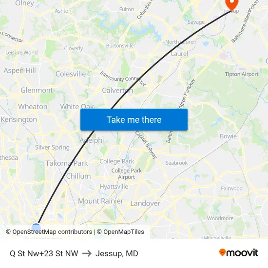 Q St Nw+23 St NW to Jessup, MD map