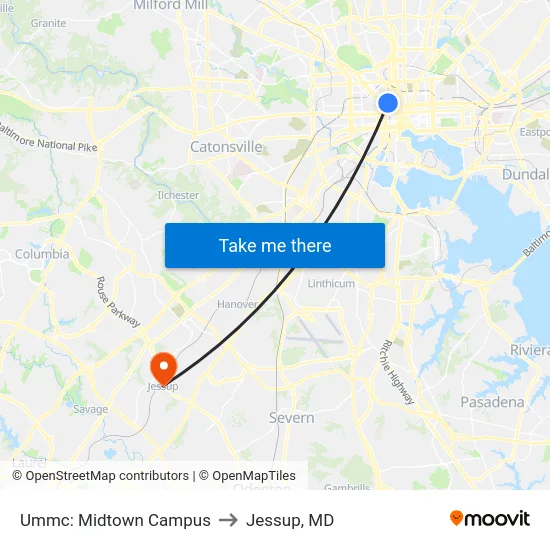 Ummc: Midtown Campus to Jessup, MD map