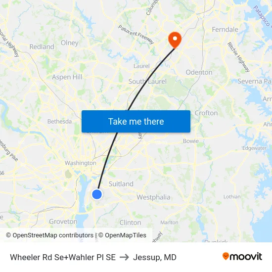 Wheeler Rd Se+Wahler Pl SE to Jessup, MD map