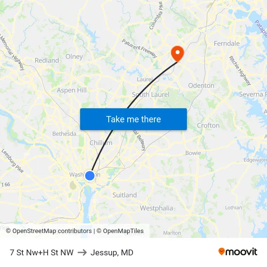 7 St Nw+H St NW to Jessup, MD map