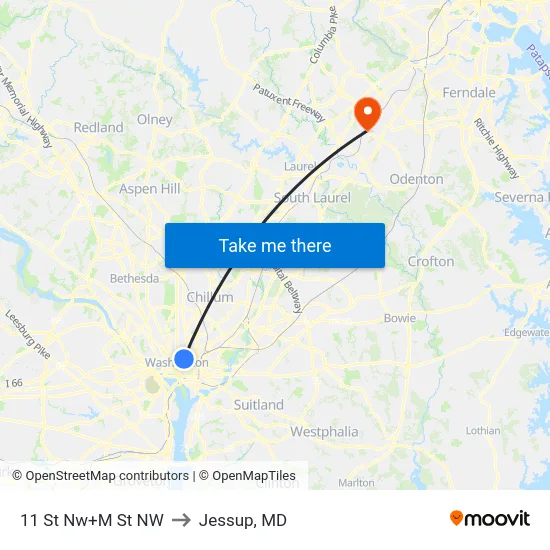 11 St Nw+M St NW to Jessup, MD map