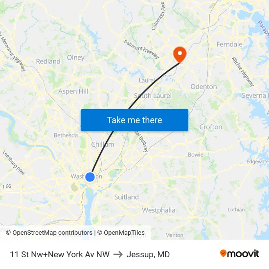 11 St Nw+New York Av NW to Jessup, MD map
