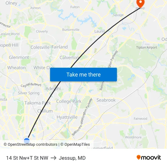 14 St Nw+T St NW to Jessup, MD map