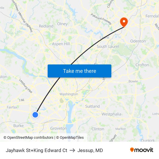 Jayhawk St+King Edward Ct to Jessup, MD map