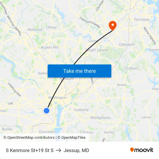 S Kenmore St+19 St S to Jessup, MD map