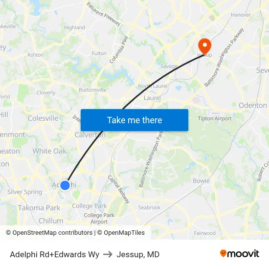 Adelphi Rd+Edwards Wy to Jessup, MD map