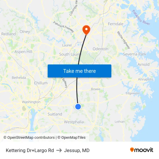Kettering Dr+Largo Rd to Jessup, MD map