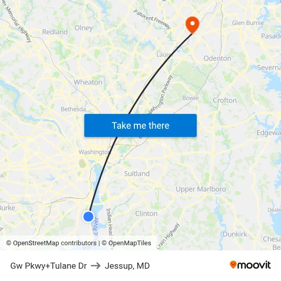Gw Pkwy+Tulane Dr to Jessup, MD map