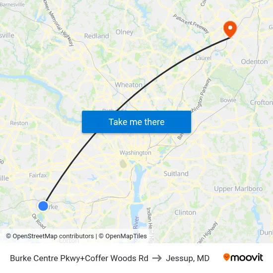 Burke Centre Pkwy+Coffer Woods Rd to Jessup, MD map