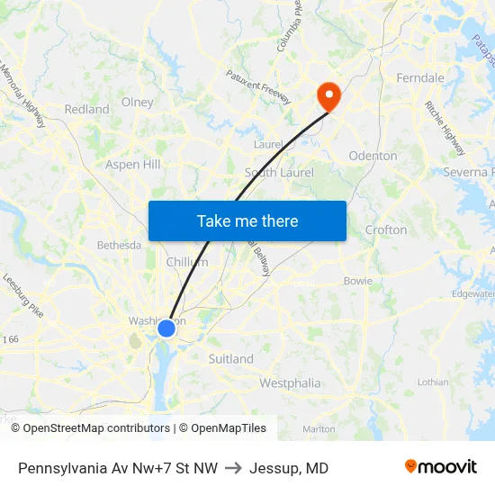 Pennsylvania Av Nw+7 St NW to Jessup, MD map