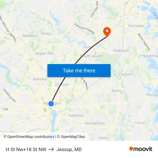 H St Nw+18 St NW to Jessup, MD map