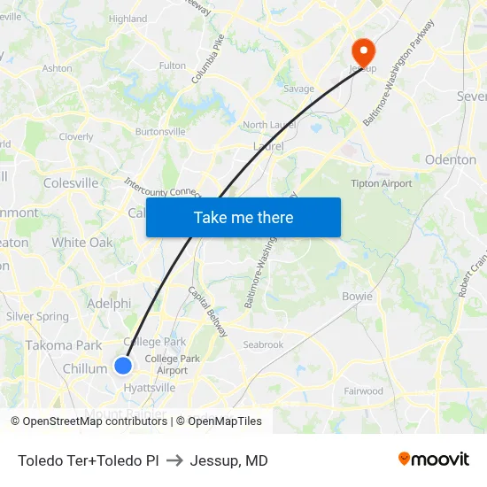 Toledo Ter+Toledo Pl to Jessup, MD map