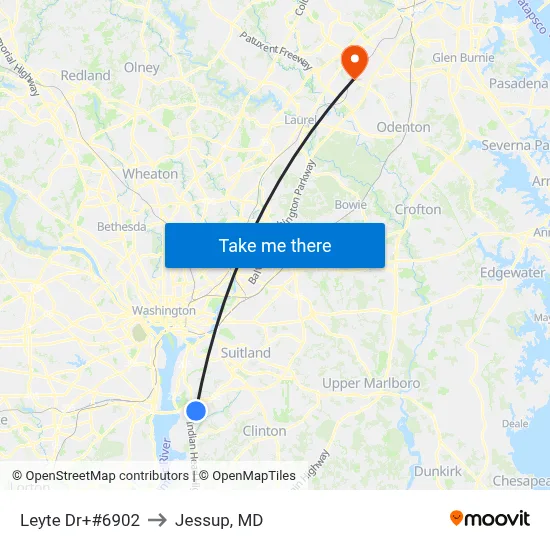 Leyte Dr+#6902 to Jessup, MD map