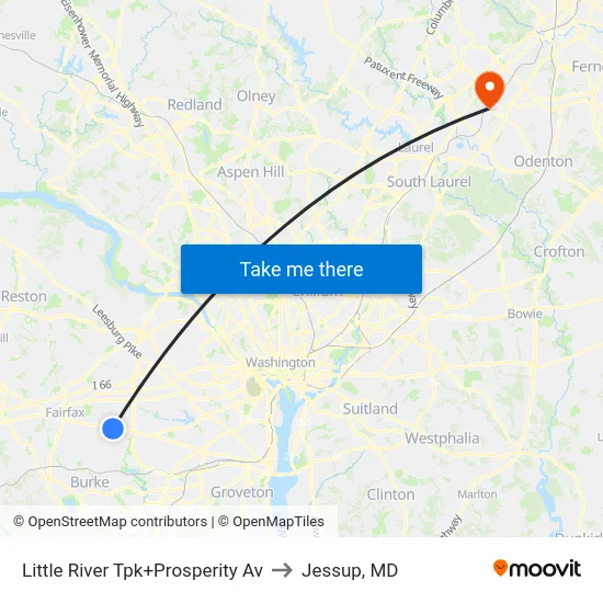 Little River Tpk+Prosperity Av to Jessup, MD map