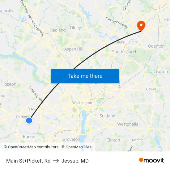 Main St+Pickett Rd to Jessup, MD map