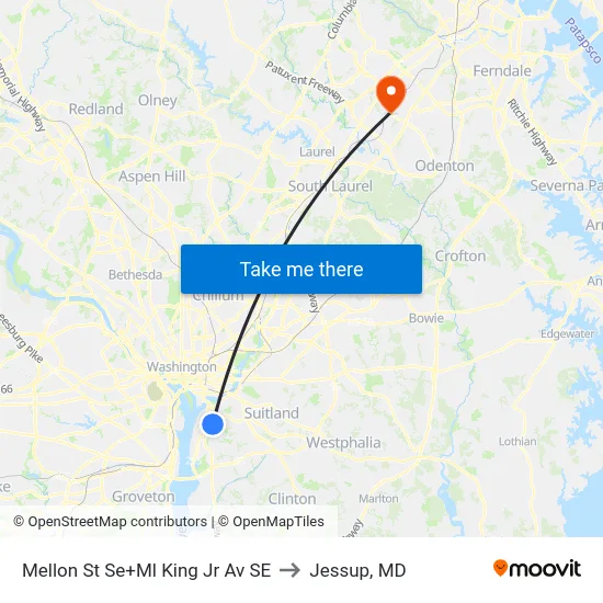 Mellon St Se+Ml King Jr Av SE to Jessup, MD map