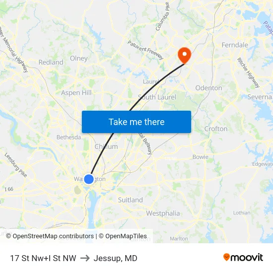 17 St Nw+I St NW to Jessup, MD map