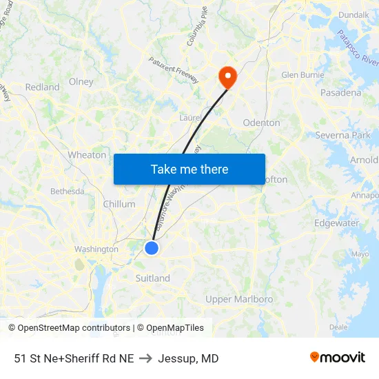 51 St Ne+Sheriff Rd NE to Jessup, MD map