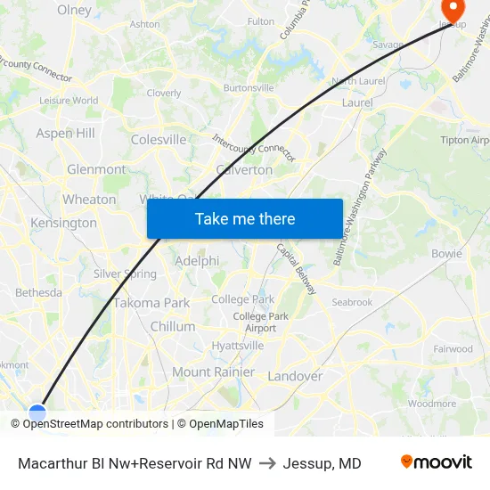 Macarthur Bl Nw+Reservoir Rd NW to Jessup, MD map