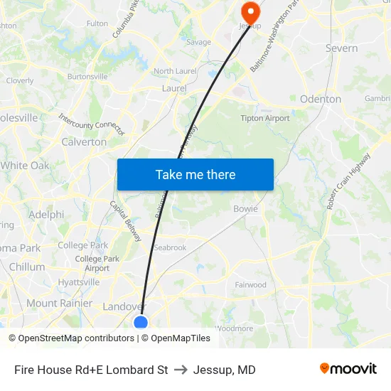 Fire House Rd+E Lombard St to Jessup, MD map