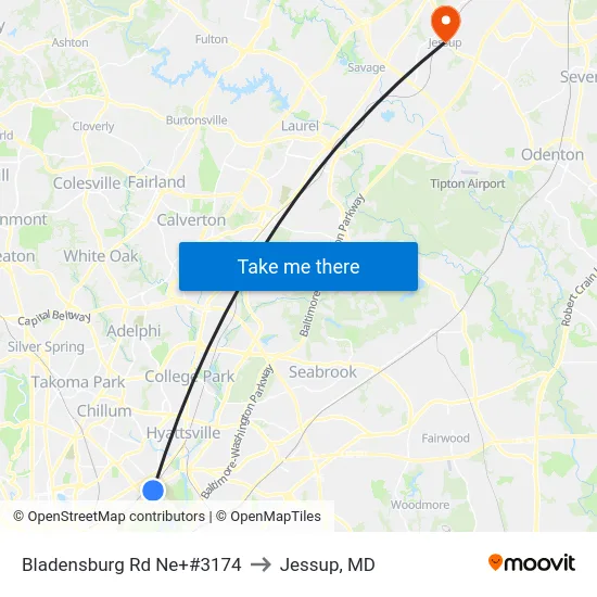 Bladensburg Rd Ne+#3174 to Jessup, MD map