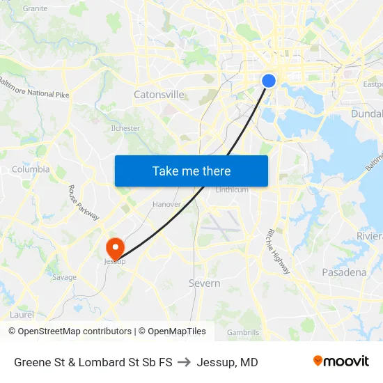 Greene St & Lombard St Sb FS to Jessup, MD map