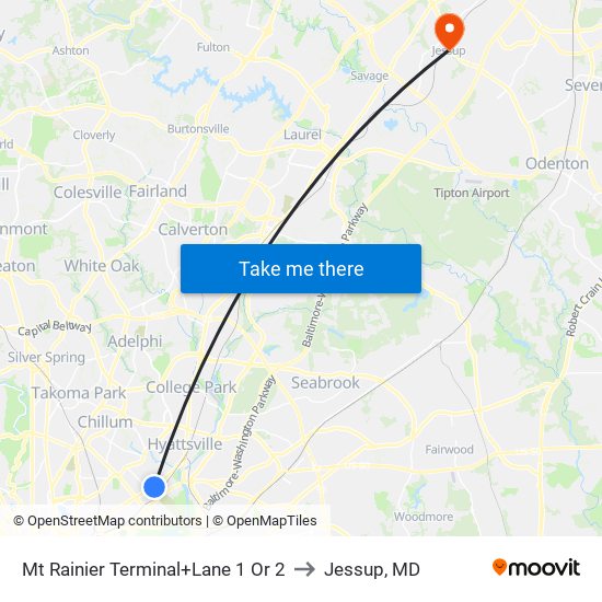 Mt Rainier Terminal+Lane 1 Or 2 to Jessup, MD map