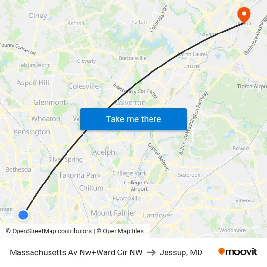 Massachusetts Av Nw+Ward Cir NW to Jessup, MD map